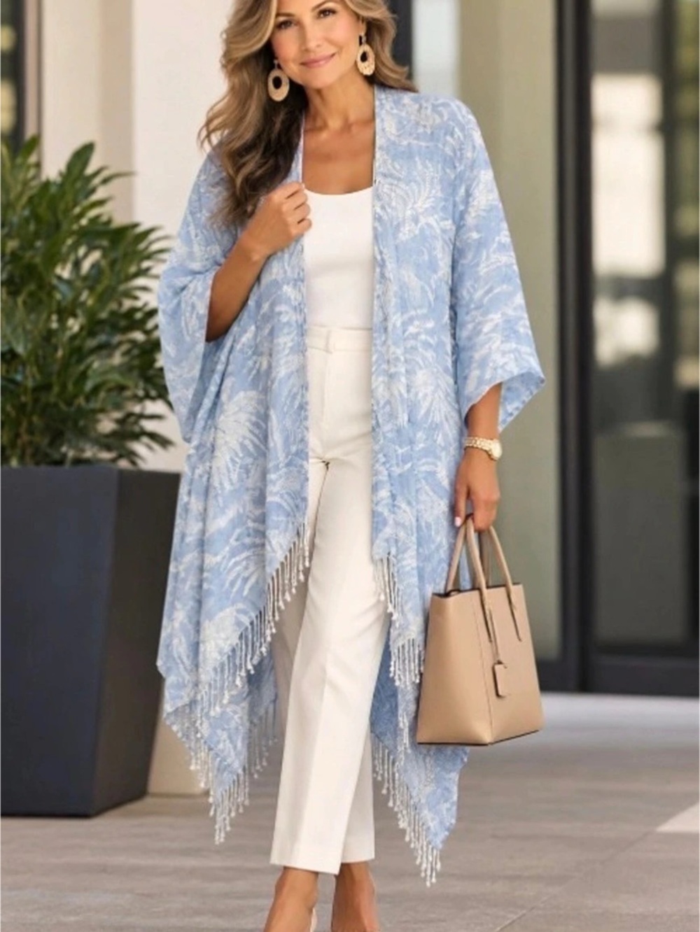 Tommy Bahama Blue & White Cotton Kimono Career Resort NWT
